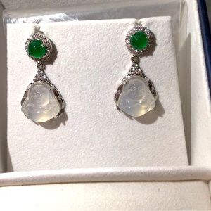 New Set of Earrings Jade Buddha 925 silver